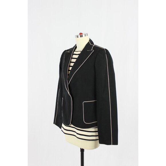 MARC JACOBS Black Cotton Faille Cream Piped Trim Blazer Jacket, Size 00 - Picture 4 of 16